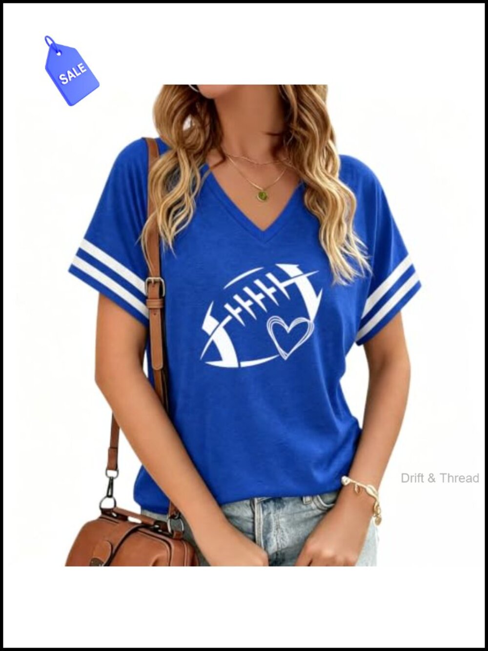 Womens Football V-Neck T-Shirt Game Day Mom Tee Short Sleeve Top